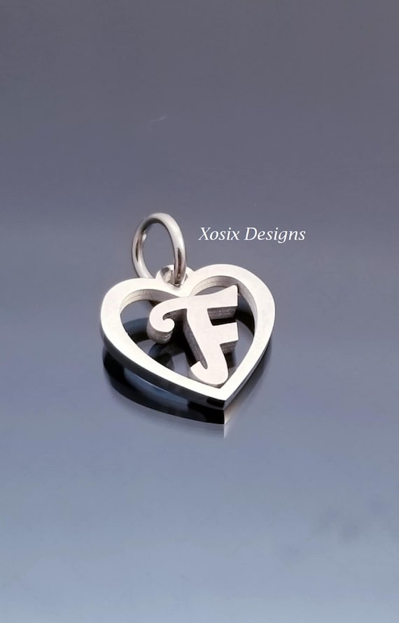 Silver Letter F / Necklace Pendant/Silver Heart Charm / Clip On Bracelet / Purse Charm