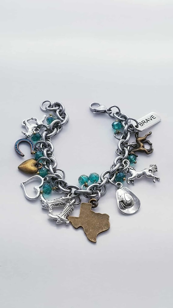Charm Bracelet /Heart Bracelet /Chunky Charm Bracelet /Charms on Bracelet /Dangle Charms /Clipon Bracelet /Heart Lobster Clasp /Silver Charm