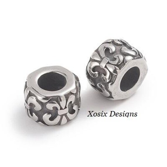 1 Bead / Fleur de Lis /Charm for Bracelet Bangle Necklace/ European Bead /Silver Charm /Fit Pandora /Large Hole Bead