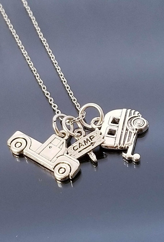 Happy Camper Charms / Silver Chain /Silver Charms /Camp Charms /Truck Charm /Camping Charms /Gifts for her /Necklace Charms