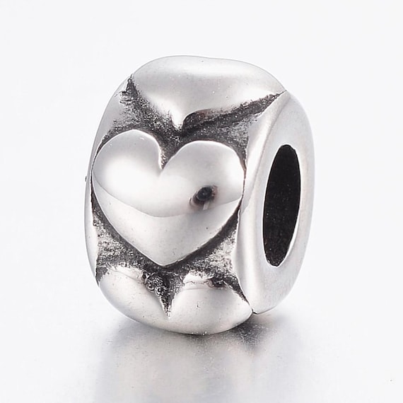 1 Heart Bead / Heart Charm /Puffy Heart Charm for Bracelet Necklace/ Large Hole Bead /European Bead /Fit Pandora /Silver Charm for Bracelet