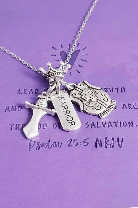 Necklace with Charms / Crown Charm / Christian / Warrior /Sword /Breastplate / Pray /Armor of God /Silver Charms /Pendants /Dangle Charms