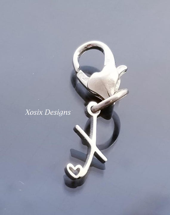 Heart Lobster Clasp / Letter Initial Charm Pendant /Silver Pendant / Clip On Purse / Charms for Bracelet /Fit Pandora / European Beads