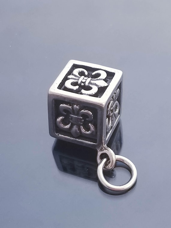 Fleur de Lis Cube /Stainless Steel Pendant / Gothic Punk Rocker /Biker Ships from US