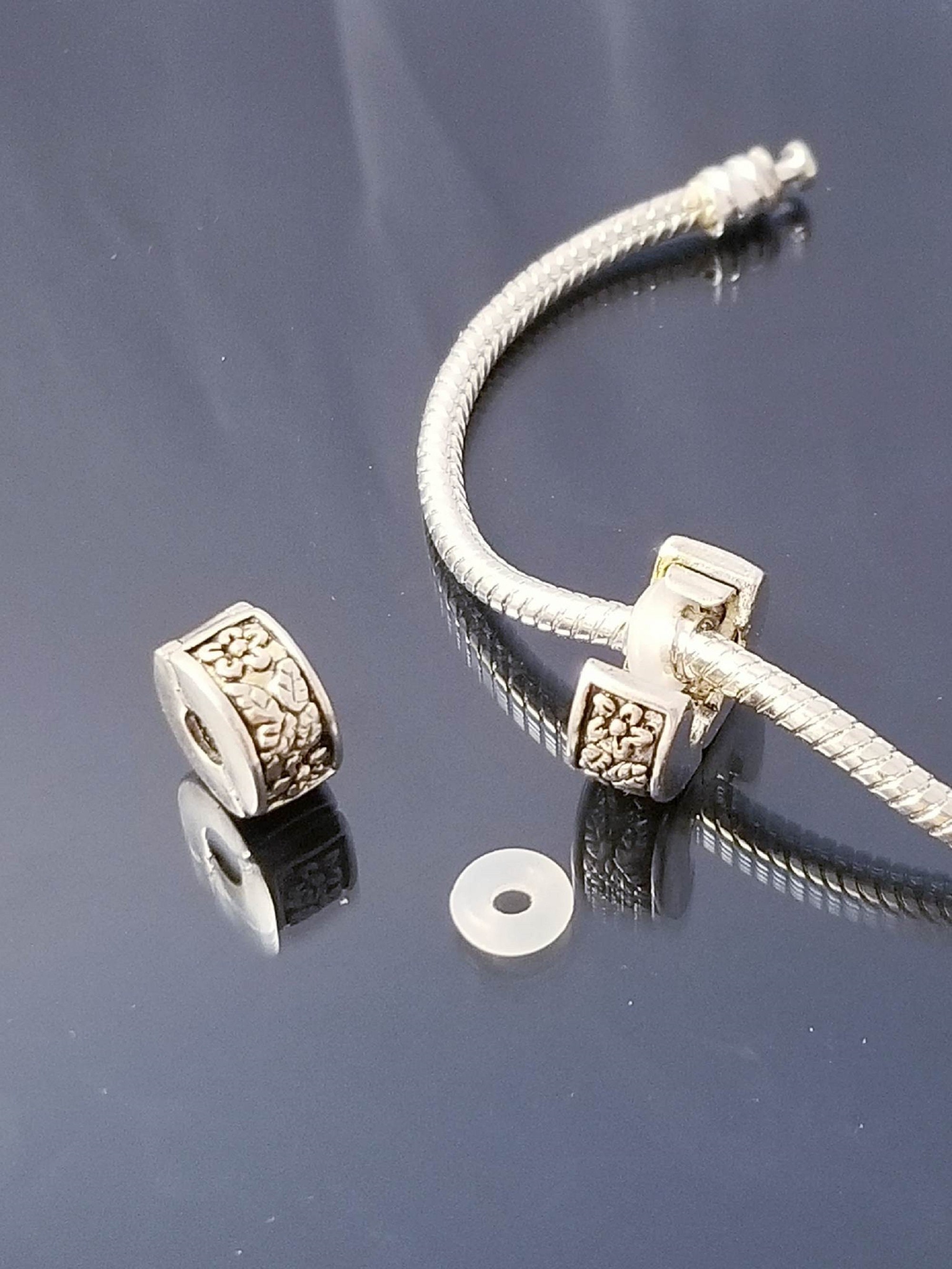 2 Flower Vine Charms Safety Lock Clip 2 Rubber Stopper Beads 2pcs European Charms Fit Bangle Fit Pandora Etsy