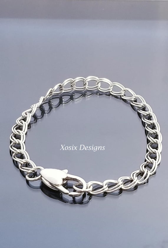Double Link Bracelet /Heart Lobster Clasp /Silver Charm Bracelet / Charm Link bracelet /Starter Bracelet/ size 7 inch