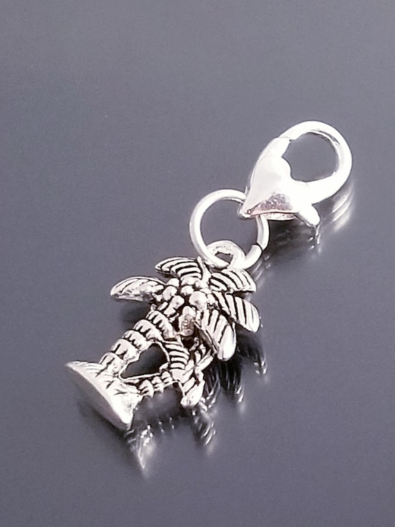 Palm Tree charm / Heart Charm /Charm for Bracelet /Necklace Charm / Clip on Charm/ Silver Charm /European Beads /Dangle Charms