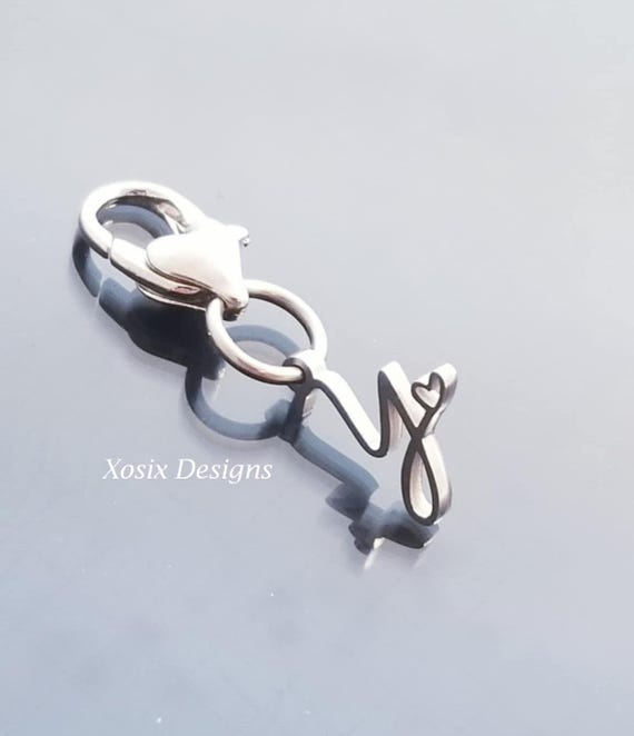 Heart Lobster Clasp / Letter Y Initial Charm Pendant /Silver Pendant / Clip On Purse / Charms for Bracelet /Fit Pandora / European Beads
