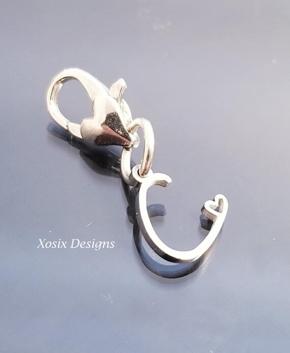 Heart Lobster Clasp / Letter Initial Charm Pendant /Silver Pendant / Clip On Purse / Charms for Bracelet /Fit Pandora / European Beads