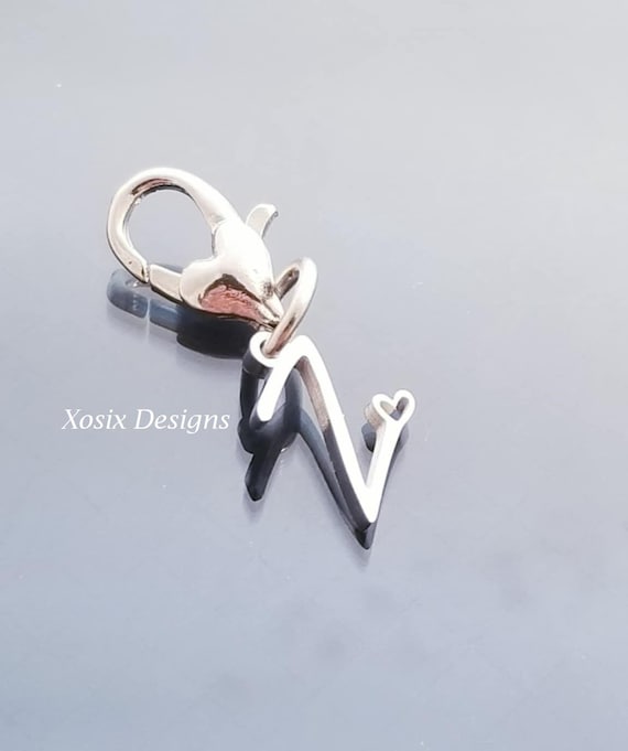 Heart Lobster Clasp / Letter Initial Charm Pendant /Silver Pendant / Clip On Purse / Charms for Bracelet /Fit Pandora / European Beads