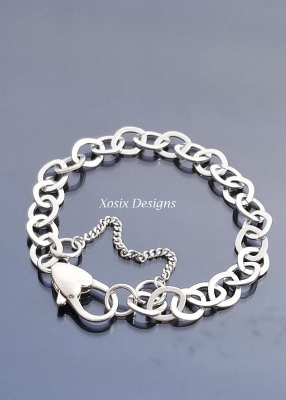 Heart Link Bracelet/ Heart Lobster Clasp / Safety Chain/ Starter Link Bracelet/ size 20cm /Size 8 inch