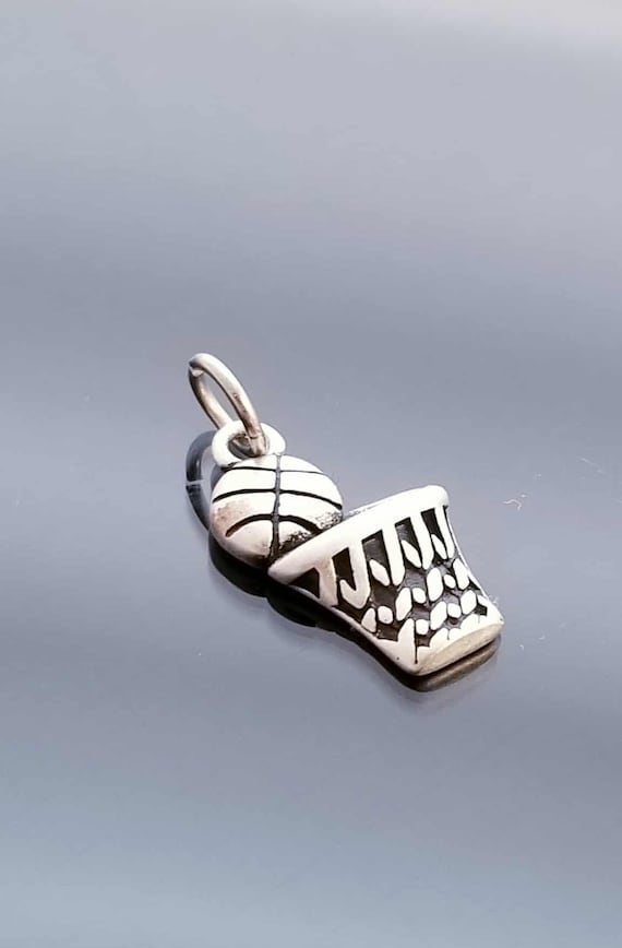 Basketball Charm / Basketball and Hoop Charm / Clip On Purse Charm /Sports Charm /Teacher Charms /Coach Charm /Silver Charms