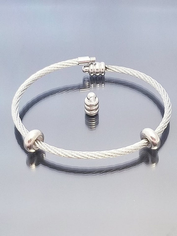 Stainless Steel Bangle / Bangle Bracelet / 2 Rubber Stopper Beads / Removeable Ball End / OSFM