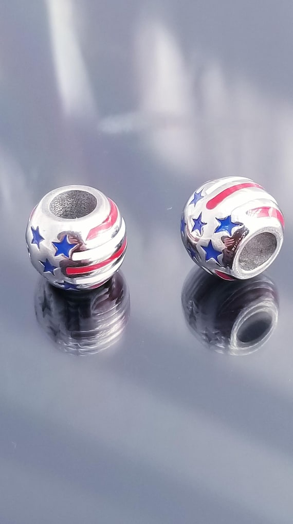 2 Beads /USA / Presidents Day /Charms for Bracelet Bangle Necklace/Red White & Blue/ USA Flag