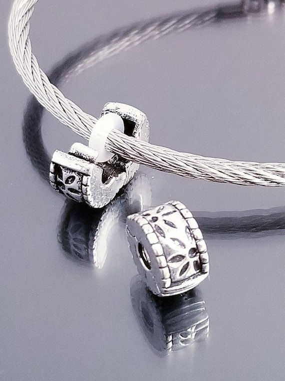 2 Flower Petals Charms / Safety Lock Clip / 2 Rubber Stopper Beads / 2 European Charms / Fit Pandora /Keep Your Charms from Falling Out