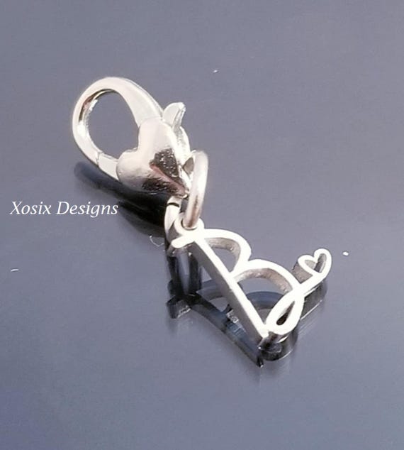 Heart Lobster Clasp / Letter Initial Charm Pendant /Silver Pendant / Clip On Purse / Charms for Bracelet /Fit Pandora / European Beads