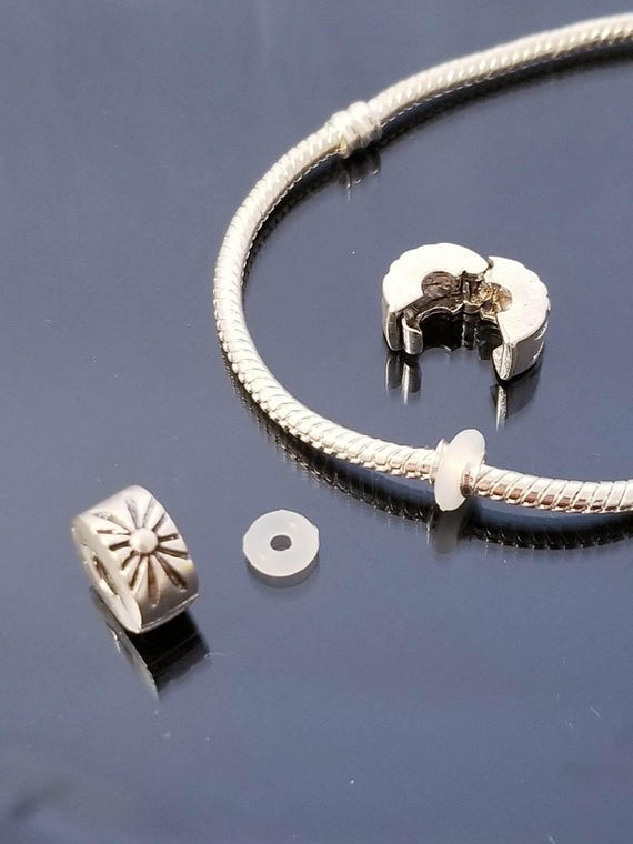 2 Starburst Charms / Safety Lock Clip / 2 Rubber Stopper Beads / 2 European Charms / Fit Pandora /Keep Your Charms from Falling Out