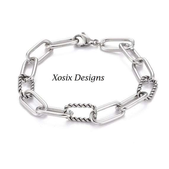 Paperclip Bracelet / Twisted Rope/Silver Bracelet /Charm Bracelet / Clip On Bracelet / Size 7-5/8 inch