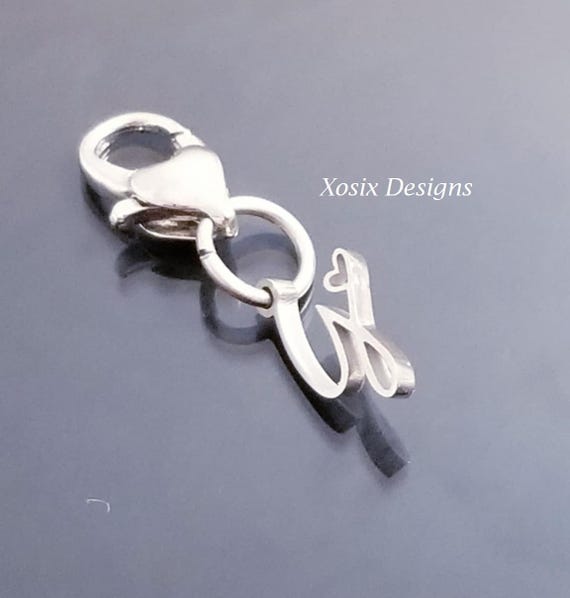 Heart Lobster Clasp / Letter Initial Charm Pendant /Silver Pendant / Clip On Purse / Charms for Bracelet /Fit Pandora / European Beads