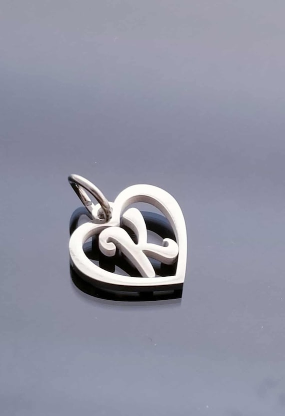 Letter Charms / Silver Heart Charm / Initial K Pendant /Clip On Charms/ Purse Charm /Silver Charms for Bracelet /European Beads /Dangle