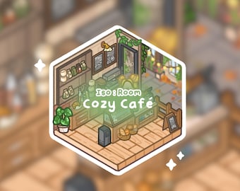 Cozy Cafe Sticker Kit: Isometric Room Scene, Matte Vinyl