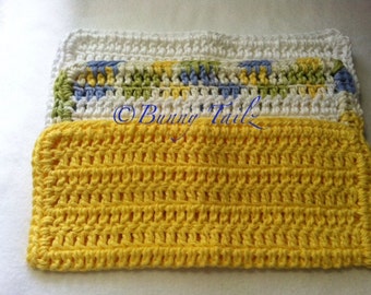 3 Hand Crochet Dishcloths Cotton Dishcloths Crochet Dish Cloths Crochet Dish Towel Sunny Yellow Sage Green Dusty Blue and White