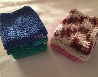 Crochet Washcloths Set Of 3 Gifts Under 10 Tea Towel Navy Blue Green Pink