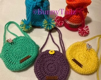 Crochet girls crossbody, drawstring bag, handbag, purse