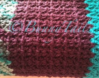 Purple Blanket, Afghan, V-Stitch, Hand Crochet Afghan, Teal, Gray, Blue