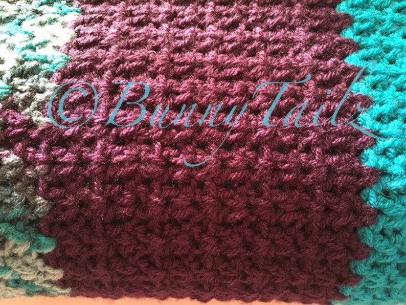 Purple shops Blanket, Afghan, V-Stitch, Hand Crochet Afghan, Teal, Gray, Blue