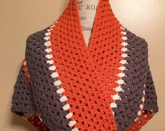 Gray Wrap Handmade Shawl READY TO SHIP Orange White