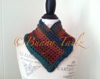 Crochet Scarf Cowl Neck Warmer Handmade Teal Orange Purple Blue