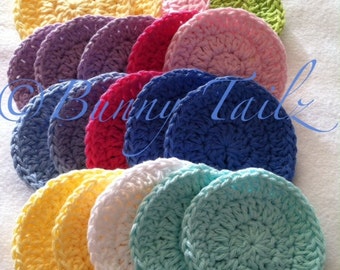 Cotton Face Scrub, Set of 4 Exfoliating Scrubby, READY TO SHIP Mint, Yellow, White, Royal Blue, Pink, Chartreuse, Purple, Rainbow