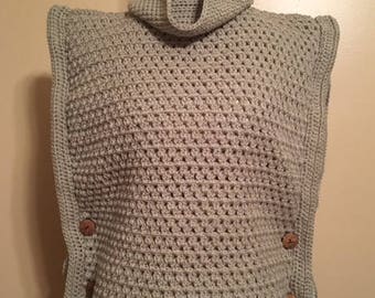 Crochet Cowl Poncho Oatmeal MADE TO ORDER Women Accessories