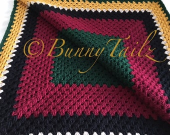 Crochet Blanket,Made To Order,Soft,Colorful Afghan,Throw, Maroon,Yellow,Green,Black