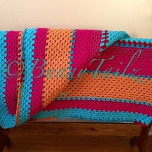 Crochet Afghan-Granny Square Afghan-Blanket-Multicolor Throw-Fuchsia-Turquoise-Orange-Red-Green
