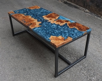 Epoxy Resin Ecopoxy RIVER COFFEE TABLE w/ Steel Base.