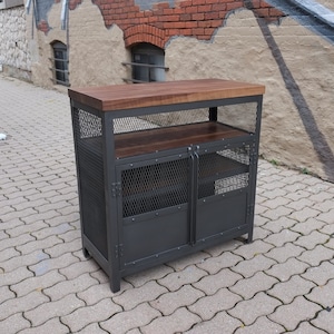 Upright Modern Industrial Walnut Liquor Cabinet/ Bar Cart/ Record Stand Console