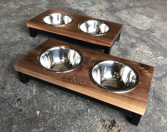 Walnut or Maple Modern Industrial Doggy Dining table with Name :)