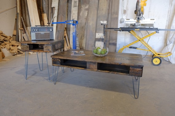 Piece Pallet Coffee Table Set W/ End Tables on Hairpin Legs