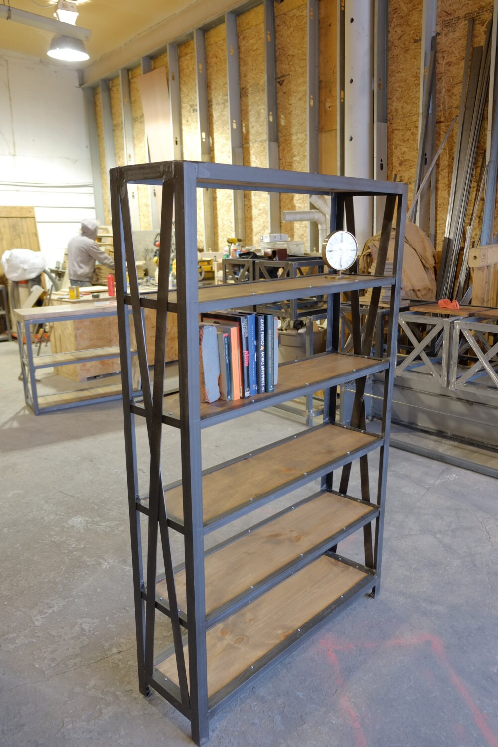 Industrial Wood and Steel Bookcase/ Bookshelf Book Display Etsy
