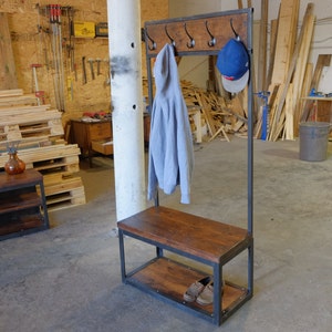 Gallagher Entryway Preacher Bench w/Clothing Rack and 2&quot; Wood Slab Seat