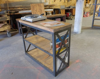 Vinyl Record Stand Steel and Wood