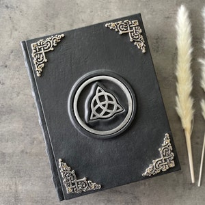 Spellbook Journal Blank Triquetra Book Large Leather Grimoire Charmed Book of Shadows Blank Rare Spellbook Grimoire Extra Large Antique Book