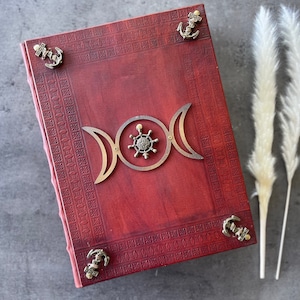 Leather Moon Journal Red Triple Moon Large Journal Art Large Blank Leather Bound Grimoire Rouge Blank Book of Shadows Extra Large Spellbook