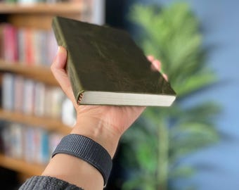 Green Leather Journal Earthtone 5x7 Handmade Notebook Reclaimed Italian Leather Thick 128 Page Writing Journal Rustic Travel Diary Gift