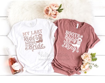 Bachelorette Party Shirts, Nash Bash Bridesmaid Shirt, Bridal Party Shirts, Nashville bachelorette, Boots Bling, Last Ride before im a Bride