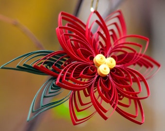 Handmade Poinsettia Flower Quilled Christmas Ornament or Decoration