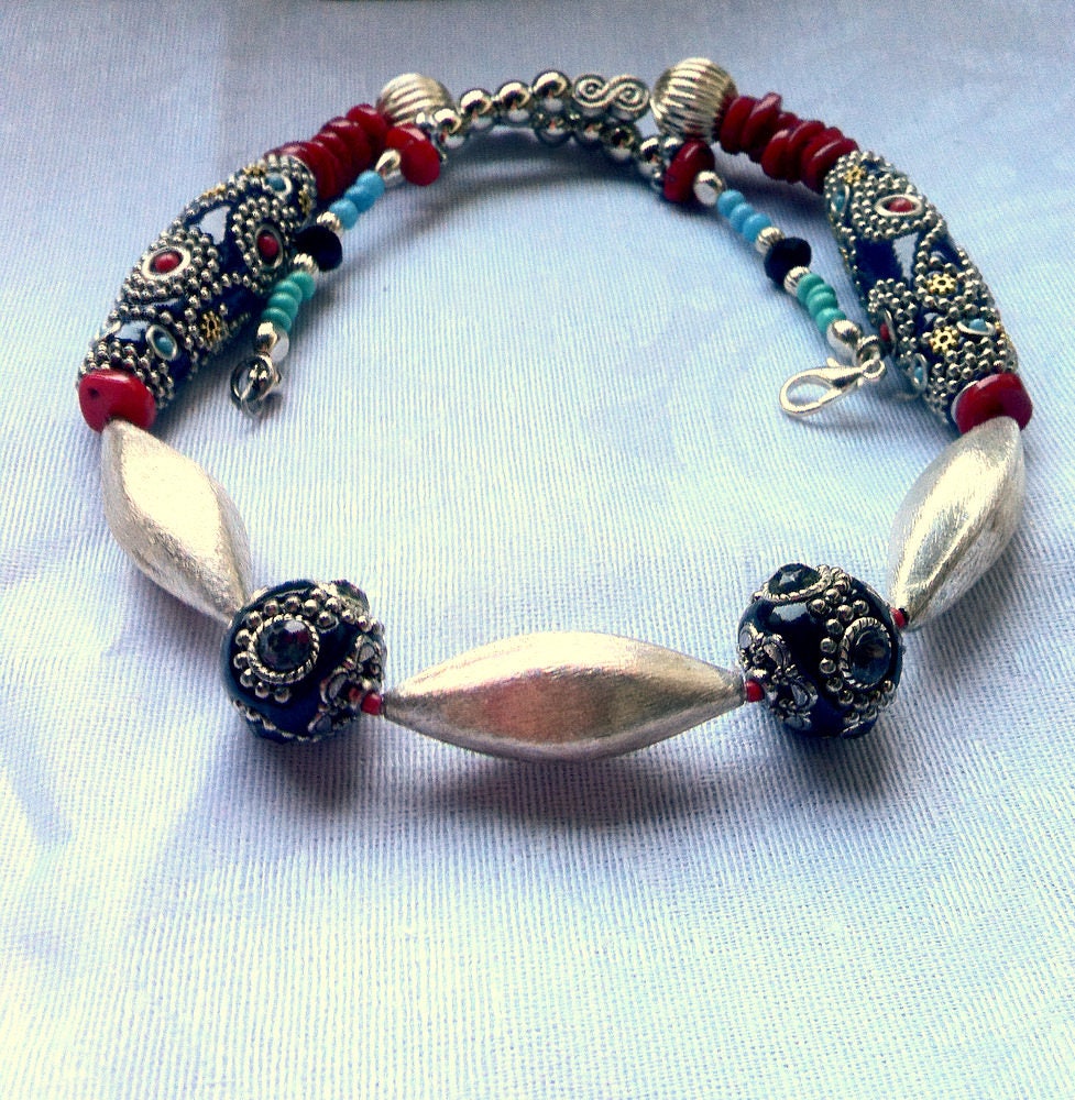 Nepali Pendant Statement Necklace, Nepal Bead Silver Pendant, Nepali