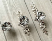 Crystal Knob Shabby Chic Drawer Knobs Glass Dresser Knob Pulls Handle Silver Clear Rhinestone Cabinet Door Handle Back Plate Lynns Hardware